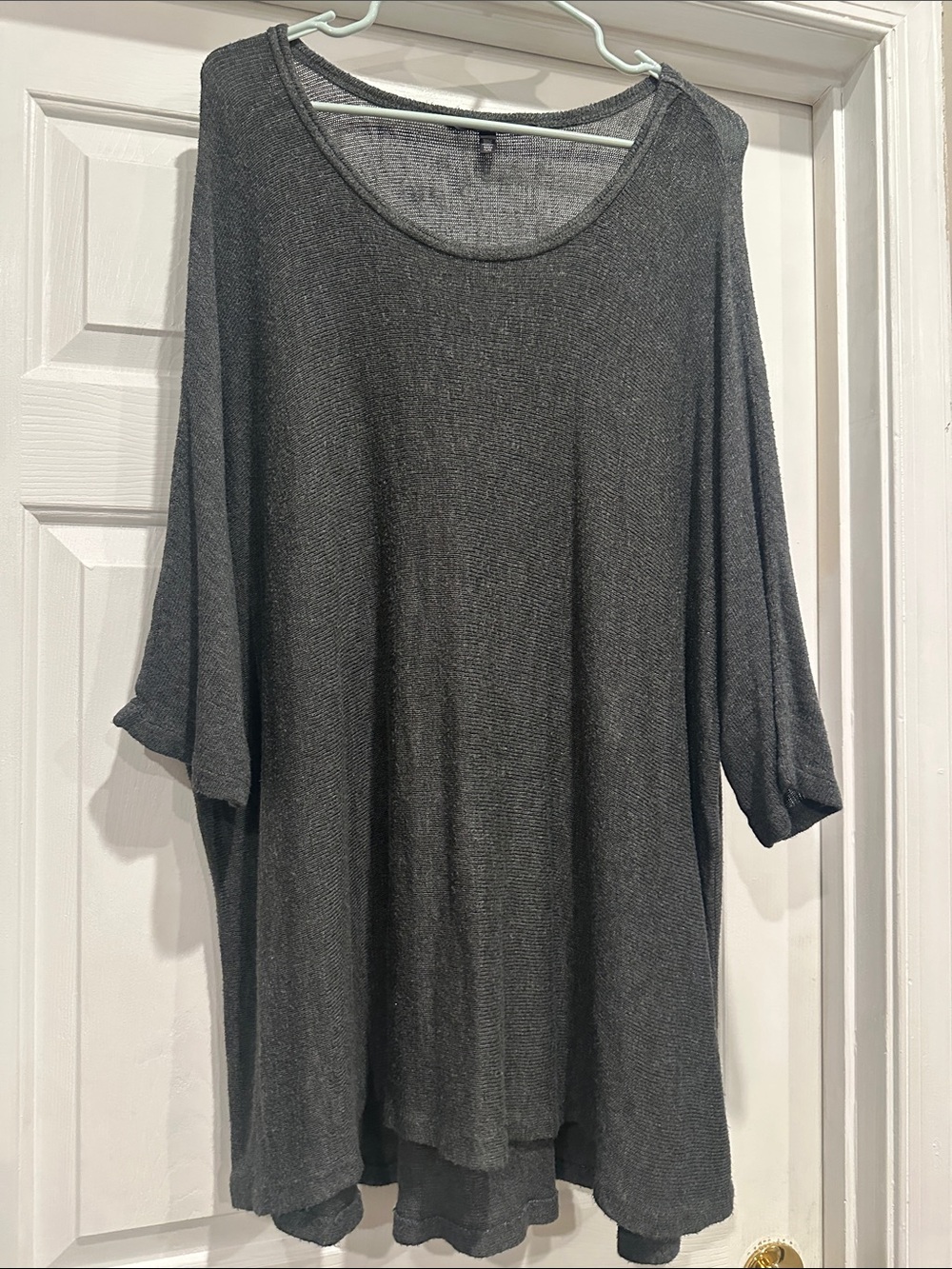 Oversized Scoop Neck Tunic Knit Top - Charcoal Gray